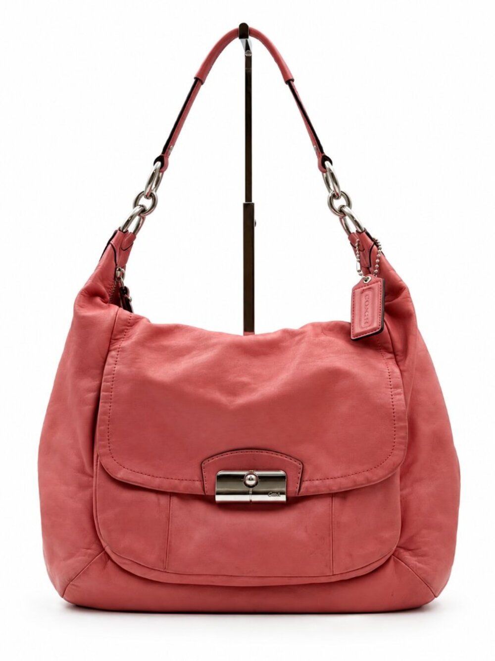 Coach Coral Pink Leather Hobo Shoulder Bag Turnlock Large Slouchy Purse